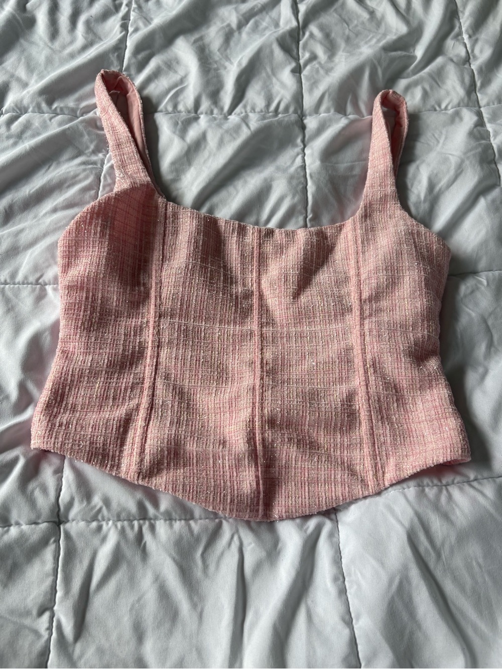 NWT White Fox Pink Tweed Crop Top